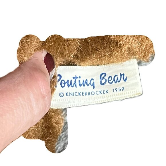 READ Vintage Knickerbocker Pouting Bear Plush Sad Plastic Face Doll 1959 12x11 - Picture 7 of 10